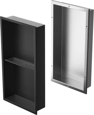 Stainless Steel Shower Niche Matte Black with Shelf 24" X 12" No Tile Need Niche Shower for Bathroom Wall Storage with Aluminum Waterpoof Box