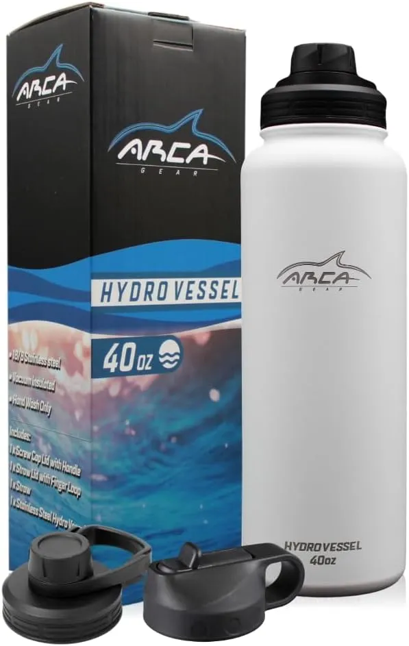 Stainless Steel Water Bottle With 2 Lids (Straw & Sport) - Sport Bottles for Men, Women & Kids - Double Walled, Insulated Thermos (White, 40 oz)