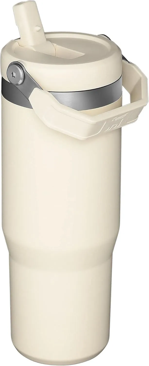 STANLEY IceFlow Stainless Steel Tumbler with Straw - Vacuum Insulated Water Bottle for Home, Office or Car - Reusable Cup with Straw Leak Resistant Flip - Cold for 12 Hours or Iced for 2 Days (Cream)