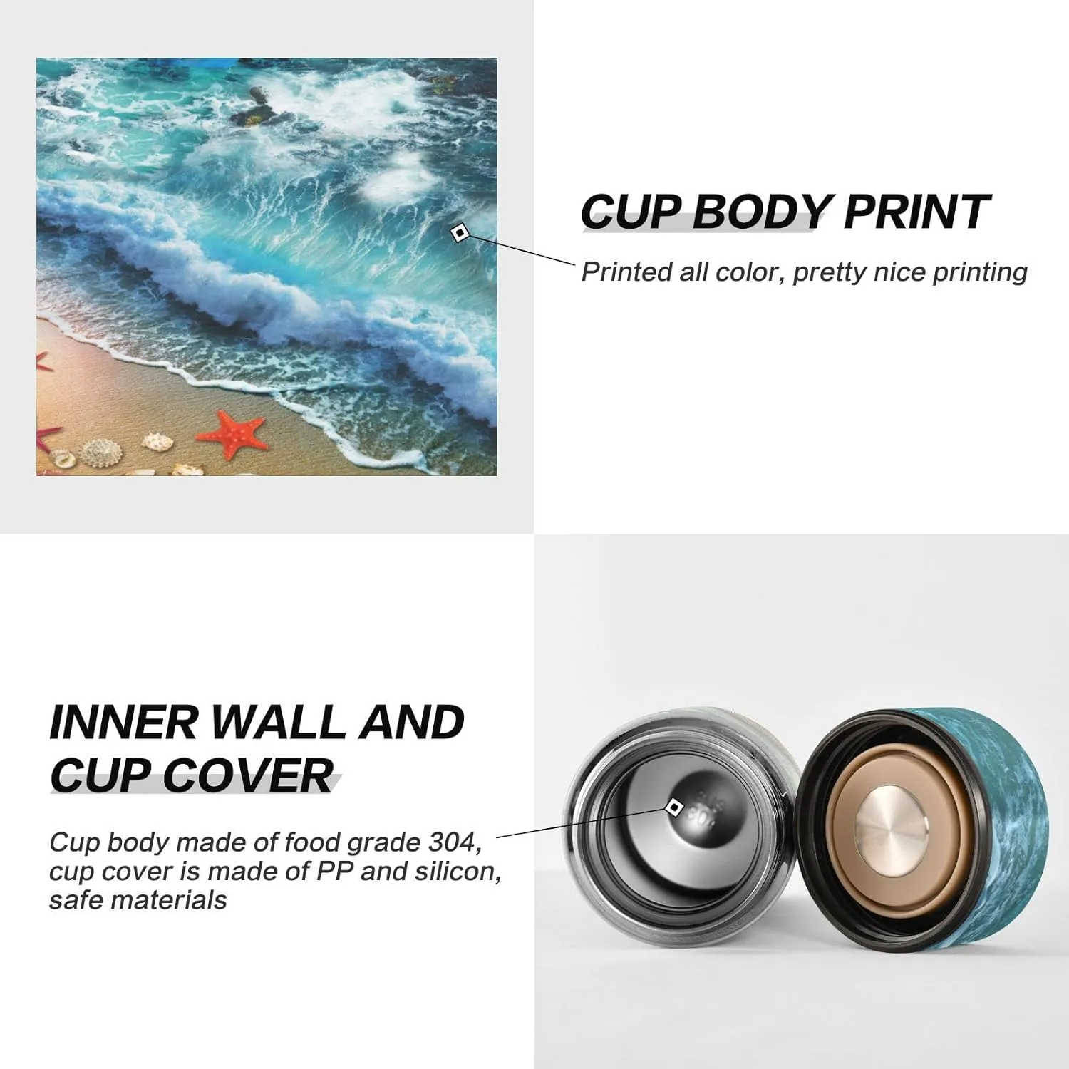 Starfish on the Summer Beach Sand with Blue Ocean Water Waves Dolphin Tumbler with Lid, BPA-Free Vacuum Insulated Thermal Coffee Mug,Stainless Steel Double Wall Travel Cup Water Bottle 11.8 oz