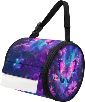Starry Butterfly Round Paper Towel Storage Bag for Restroom Daisy Print Toilet Paper Holder with Hanging Strap Round Paper Towel Storage Bag for Parlors Roll Tissue Dust Bag