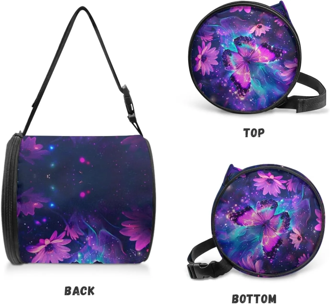 Starry Butterfly Round Paper Towel Storage Bag for Restroom Daisy Print Toilet Paper Holder with Hanging Strap Round Paper Towel Storage Bag for Parlors Roll Tissue Dust Bag
