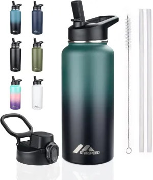 StarSpeed 32oz Insulated Water Bottle with Straws & 2 Lids, Stainless Steel Double Walled Vacuum Water Flask, Wide Mouth Sports Water Bottle for Gym Camping Hiking, Indigo Crush