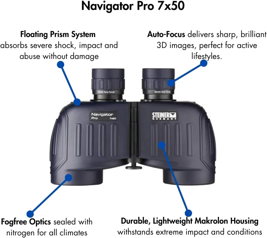 Steiner Navigator Pro 7x50 Binoculars - Magnification 7X - High Contrast Optics - Floating Prism System - Sports-Auto Focus - Delivers Excellent Image Clarity, Navy Blue (7655)