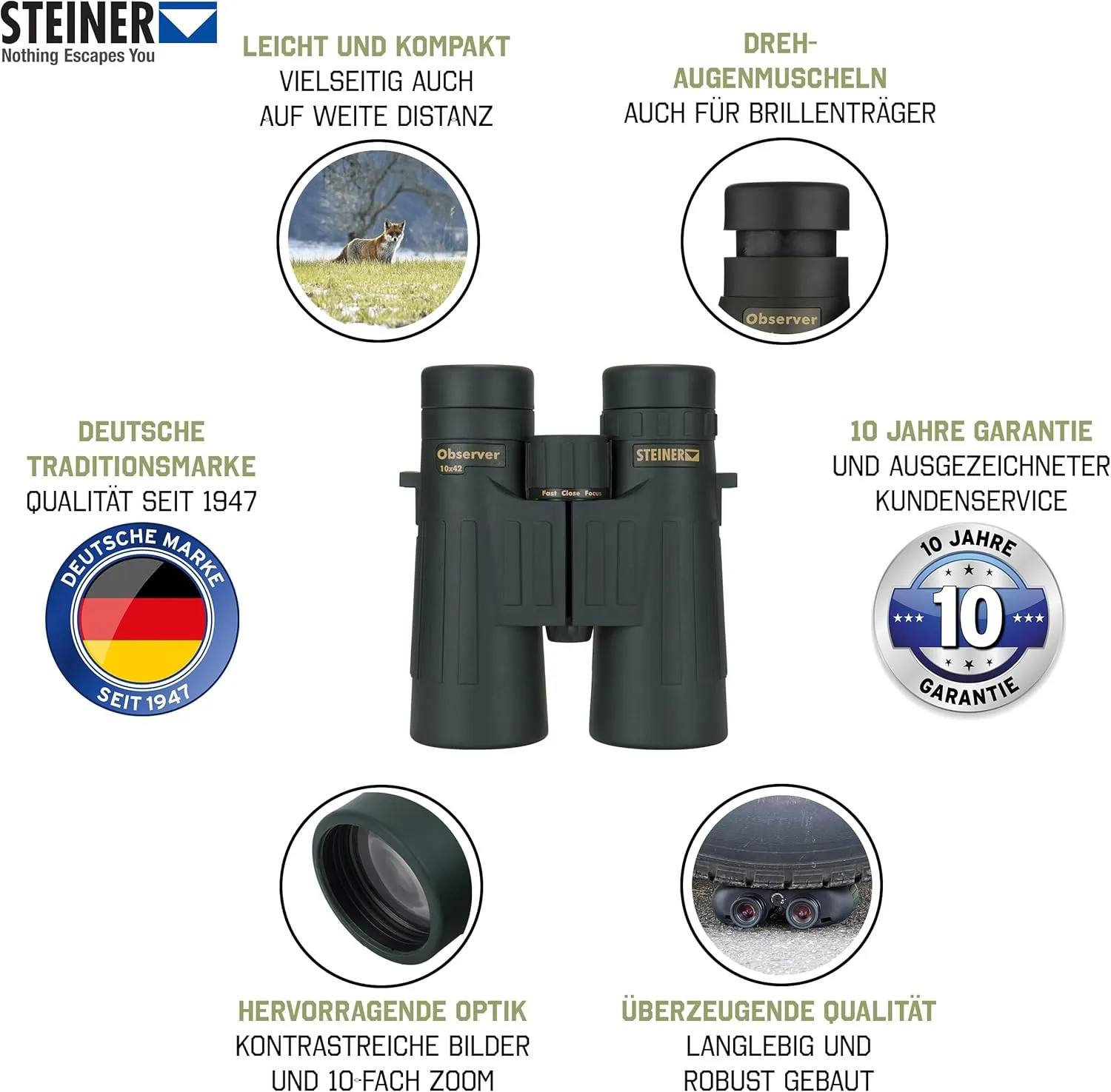 Steiner Observer 10 x 42 Roof Prism Binoculars