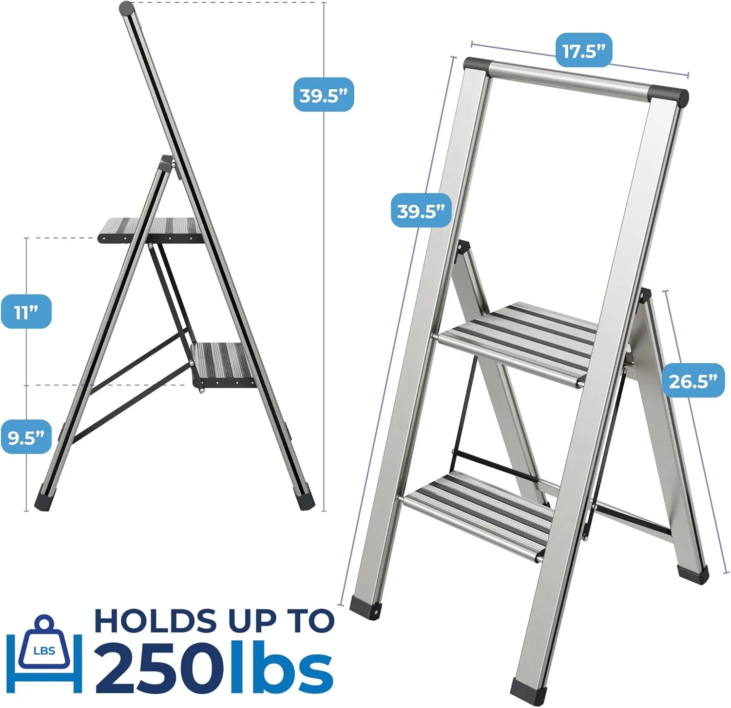 Step Ladder 2 Step Folding, Decorative - Modern Beautiful Aluminum, Ultra Slim Profile, Anti Slip Steps, Sturdy-Portable for Home, Office, Kitchen, Photography Use,by SORFEY
