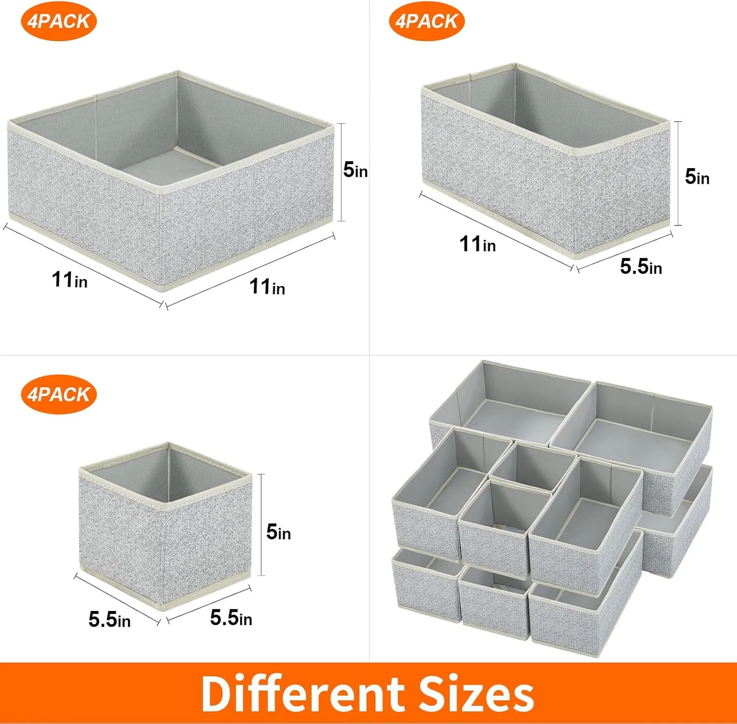 Stero 12 Pack Drawer Organizers for Clothing, Dresser Drawer Organizer Clothes, Fabric Foldable Closet Organizers and Storage Basket Bins for Clothes, Underwear, Bras, Socks (Blended)