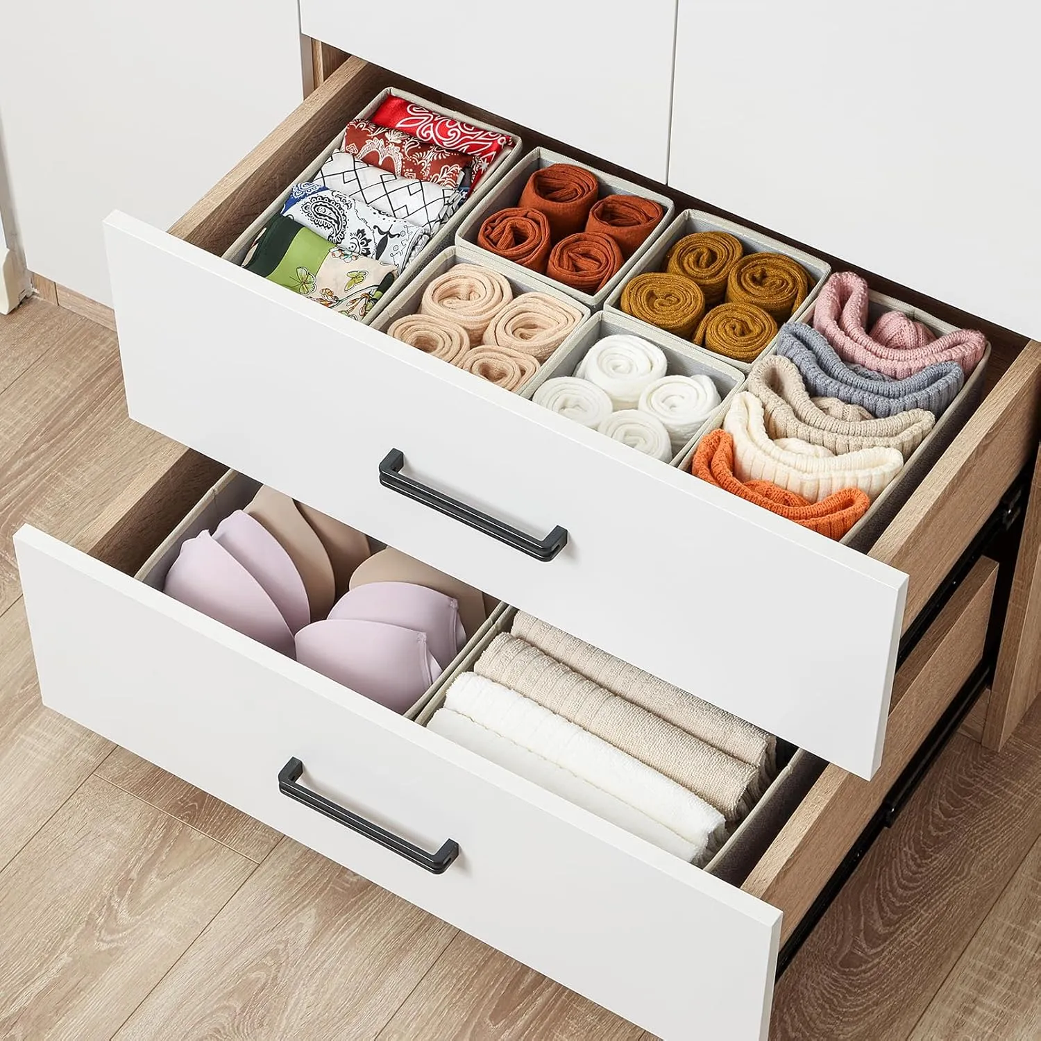 Stero 12 Pack Drawer Organizers for Clothing, Dresser Drawer Organizer Clothes, Fabric Foldable Closet Organizers and Storage Basket Bins for Clothes, Underwear, Bras, Socks (Blended)