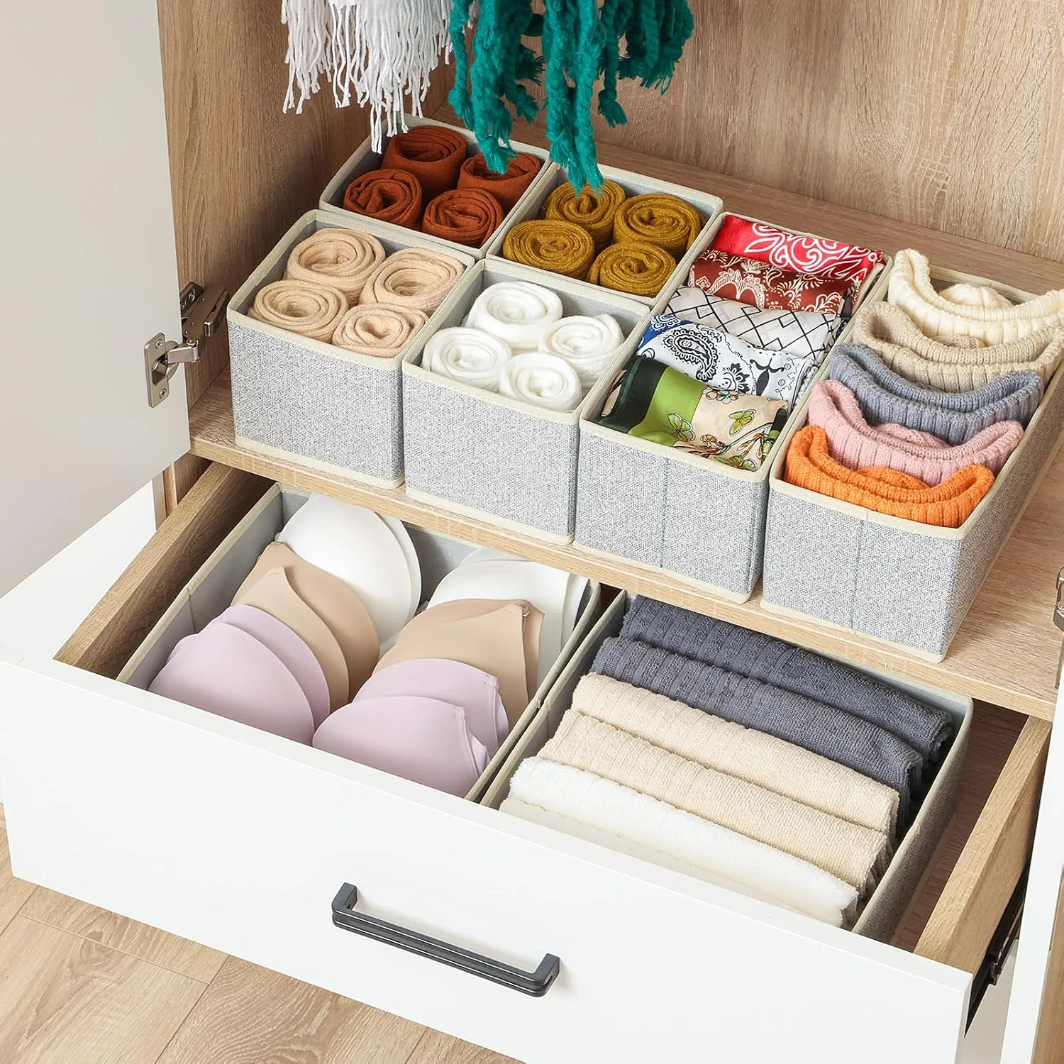 Stero 12 Pack Drawer Organizers for Clothing, Dresser Drawer Organizer Clothes, Fabric Foldable Closet Organizers and Storage Basket Bins for Clothes, Underwear, Bras, Socks (Blended)
