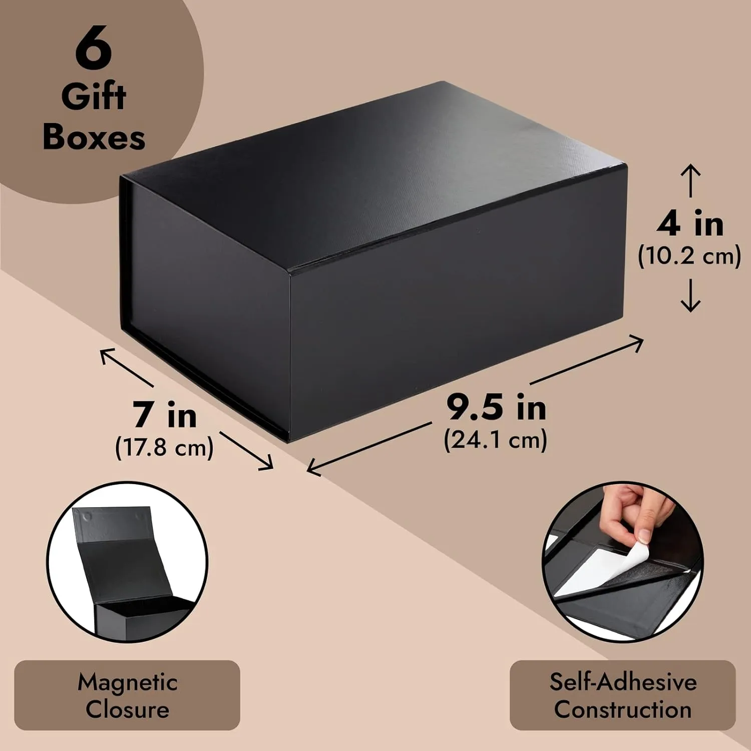 Stockroom Plus Magnetic Gift Boxes with Lids for Birthday, Wedding, Groomsman and Bridesmaid Proposal Box (9.5 x 7 x 4 Inches) (Gloss Black) - 6 Pack
