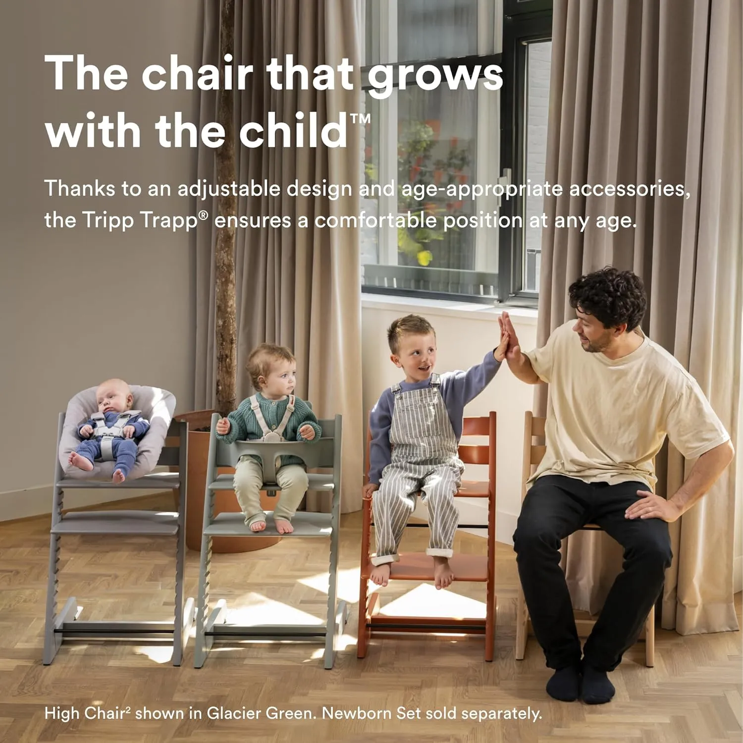 Stokke Tripp Trapp High Chair 2, Fjord Blue - Includes Chair   Baby Set with Removable Harness for Children 6-36 Months - Adjustable, Ergonomic & Easy to Clean