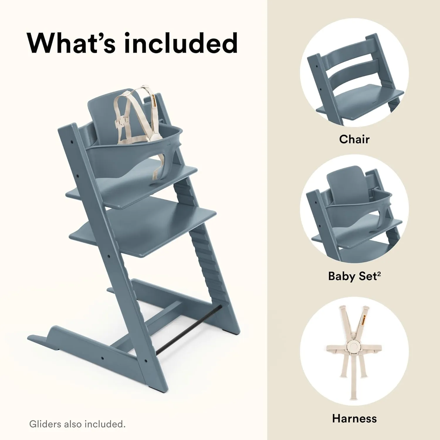 Stokke Tripp Trapp High Chair 2, Fjord Blue - Includes Chair   Baby Set with Removable Harness for Children 6-36 Months - Adjustable, Ergonomic & Easy to Clean