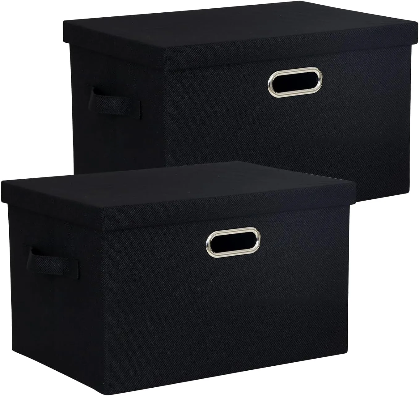 Storage Bins with Lid, Fabric Cube Bins Organizer Basket, Foldable Storage Box Containers with Handles for Closet Shelf Home Office Utility Room, 2-Pack (Small Size: 15x11x8.3 Inch, Black)