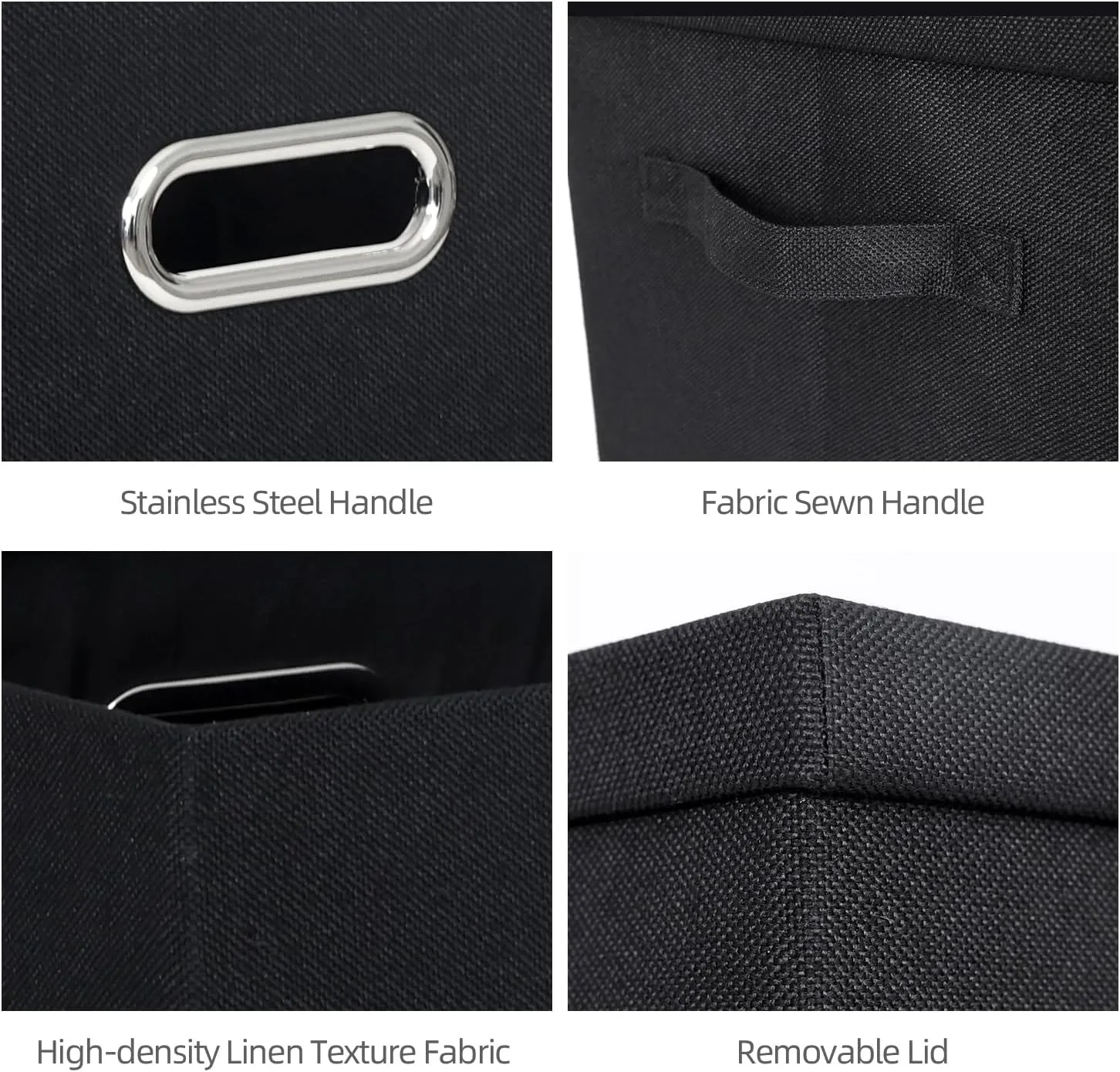 Storage Bins with Lid, Fabric Cube Bins Organizer Basket, Foldable Storage Box Containers with Handles for Closet Shelf Home Office Utility Room, 2-Pack (Small Size: 15x11x8.3 Inch, Black)