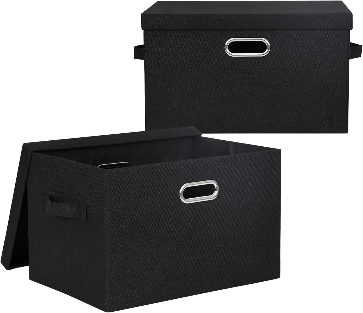 Storage Bins with Lid, Fabric Cube Bins Organizer Basket, Foldable Storage Box Containers with Handles for Closet Shelf Home Office Utility Room, 2-Pack (Small Size: 15x11x8.3 Inch, Black)