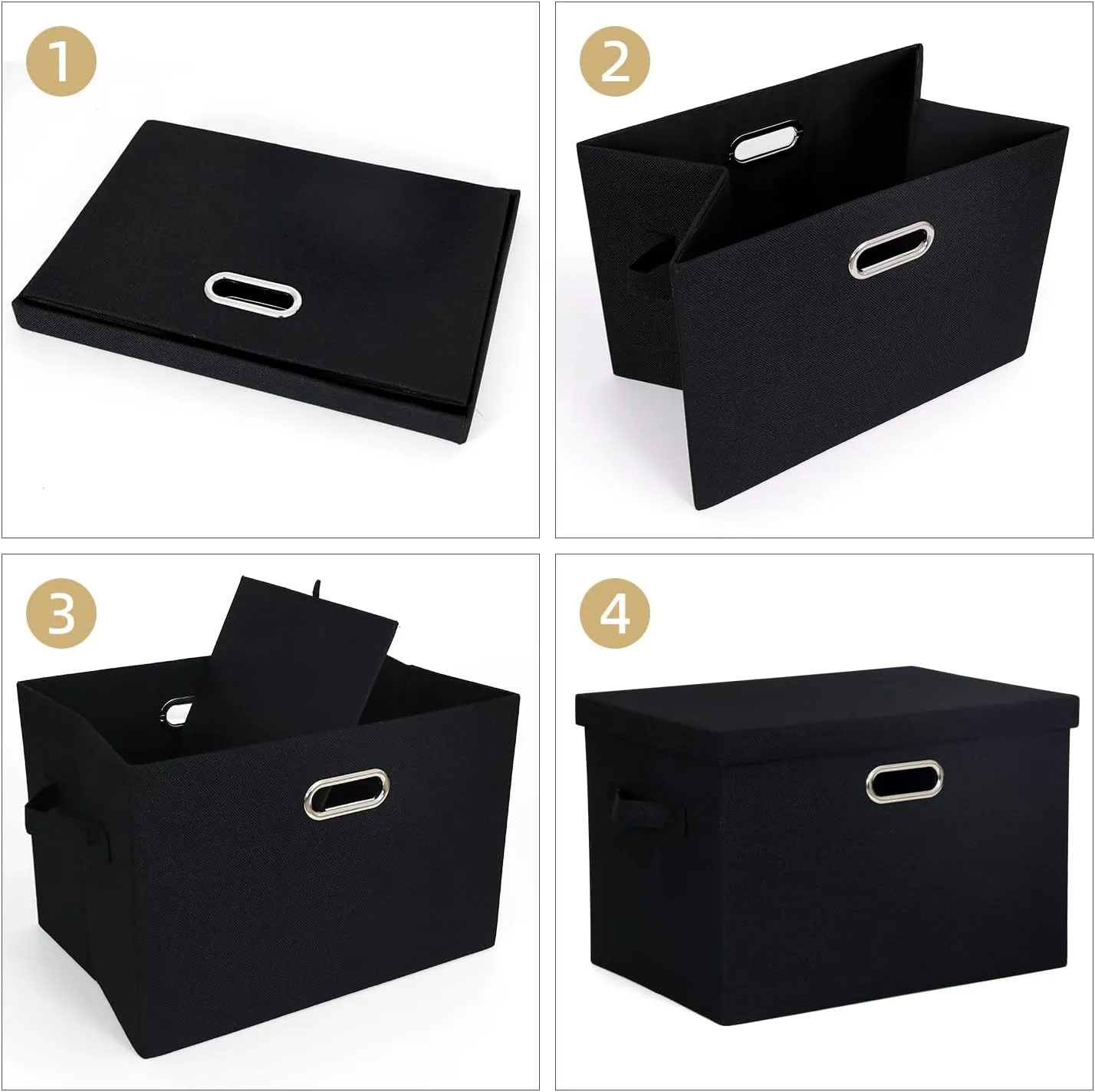 Storage Bins with Lid, Fabric Cube Bins Organizer Basket, Foldable Storage Box Containers with Handles for Closet Shelf Home Office Utility Room, 2-Pack (Small Size: 15x11x8.3 Inch, Black)