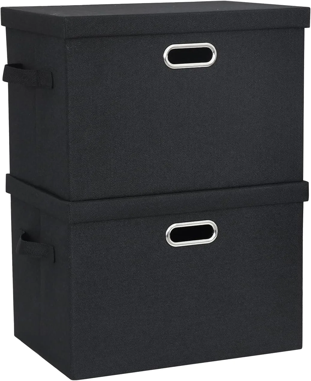 Storage Bins with Lid, Fabric Cube Bins Organizer Basket, Foldable Storage Box Containers with Handles for Closet Shelf Home Office Utility Room, 2-Pack (Small Size: 15x11x8.3 Inch, Black)