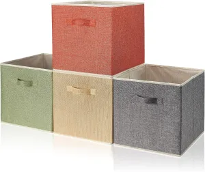 Storage Bins with Lid, Foldable Clothing Storage Box case with Handle for Books, Closet, Bedroom, Home, 4 Color Set Rainbow colors series, 15L x 10W x 10H inch