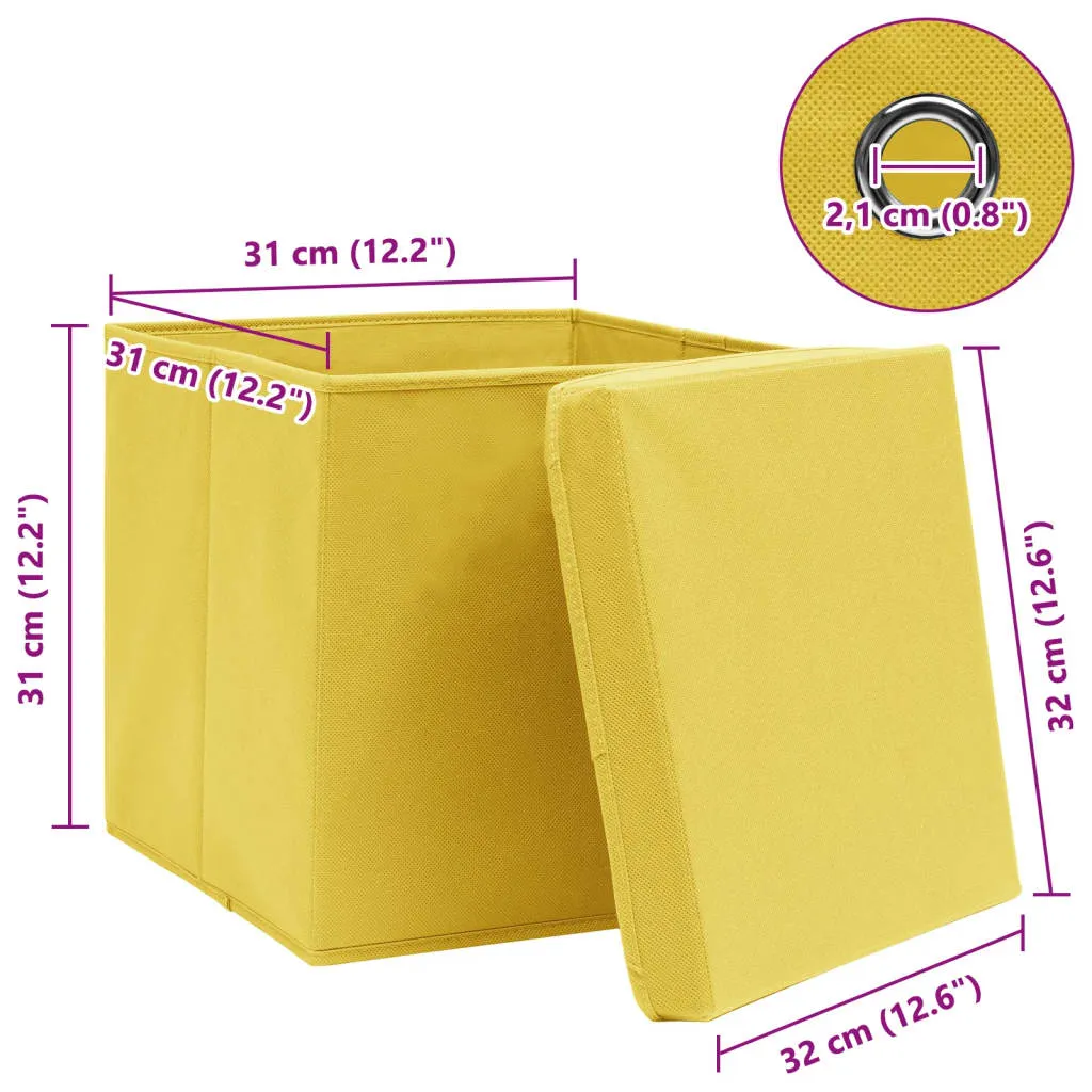 Storage Boxes with Lids 10 pcs Yellow 32x32x32 cm Fabric