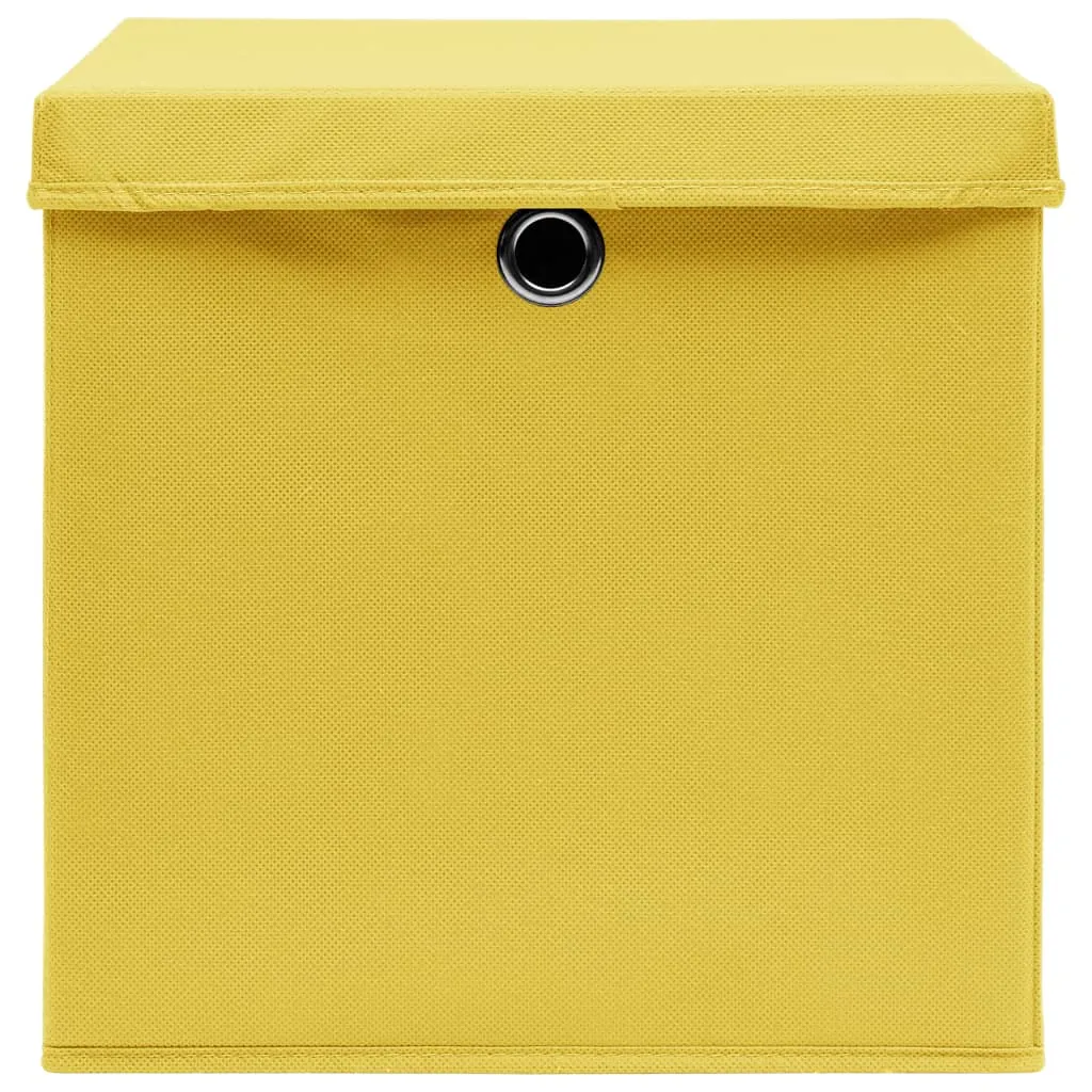 Storage Boxes with Lids 10 pcs Yellow 32x32x32 cm Fabric