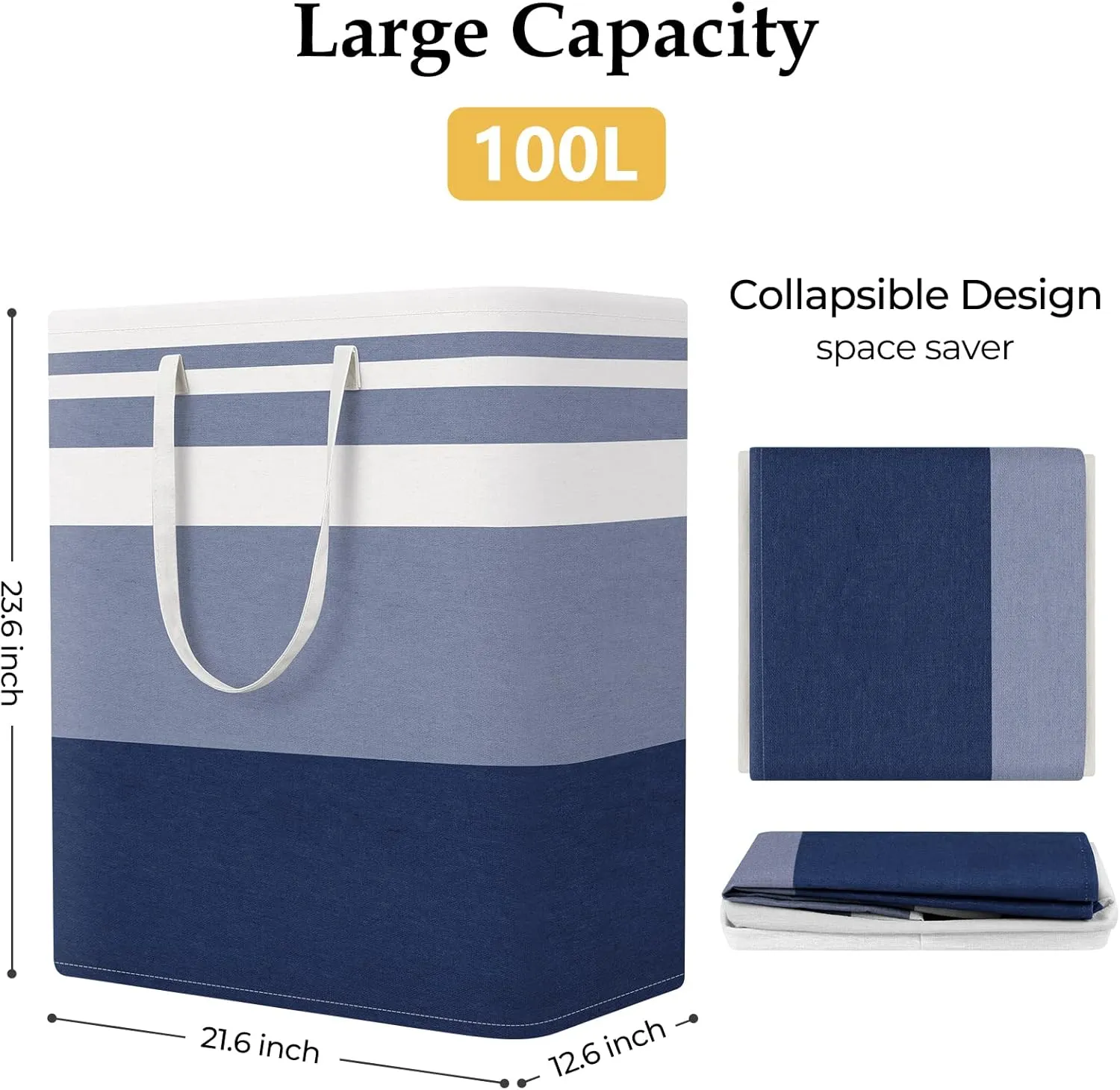 StorageRight Laundry Basket Hamper Large Collapsible Laundry Hamper with Easy Carry Handles，Freestanding Clothes Hampers for Laundry, Bedroom, Dorm, Clothes, Towels, 100L, Gradient Blue