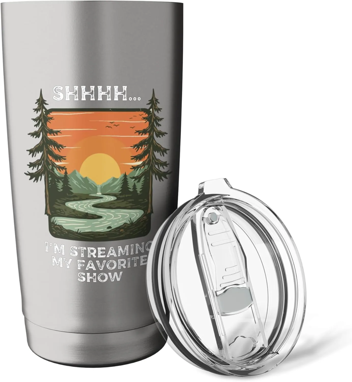 Stream Outdoors Peace Streaming Favorite Show Camping Sunset Stainless Steel Insulated Tumbler