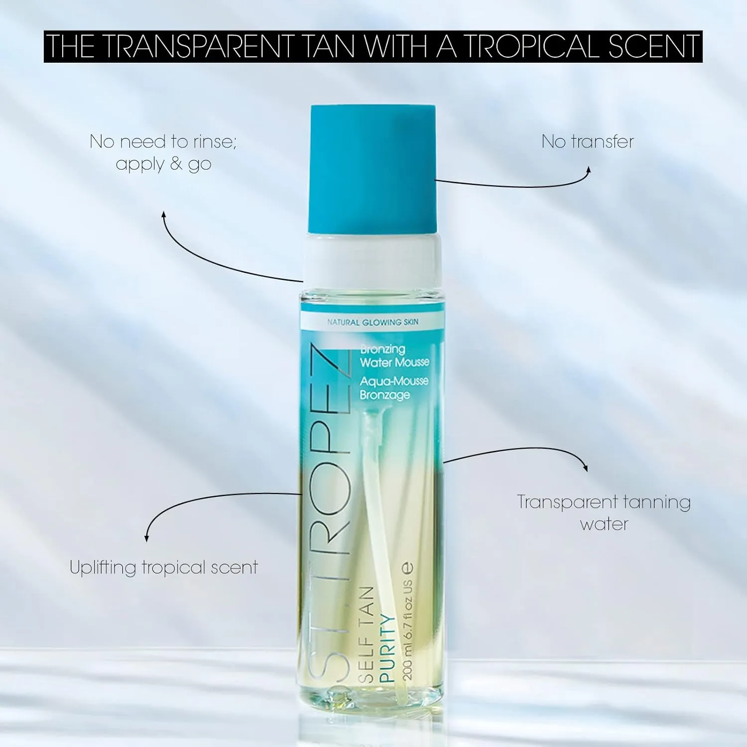 St.Tropez Self Tan Purity Bronzing Water, Clear Tanning Water Foam, Streak-Free Finish, Develops in 4-8 Hours, Vegan, Natural & Cruelty Free
