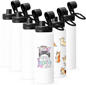 Sublimation Water Bottle Blanks with Handle & Spout Lid 6 Pack, 32oz Personalized Water Bottles Bulk, Stainless Steel, Leak Proof & Lightweight DIY Gift for Sports Travel Gym Women Men, White