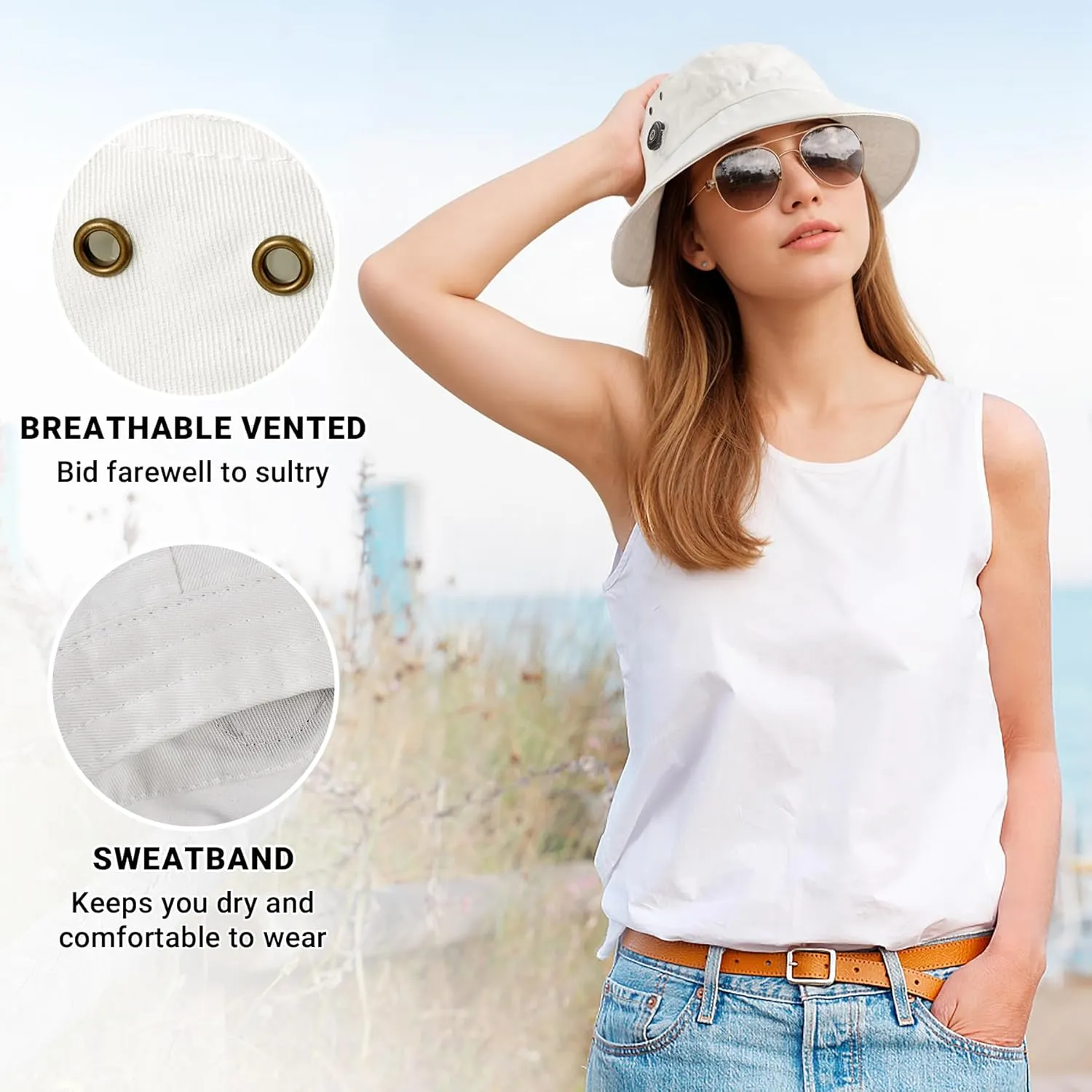 Sukeen Cotton Bucket Hat for Men Women Adjustable Knob Sun Hat UPF 50  Wide Brim Fishing Hat for Walking Daily Outdoor