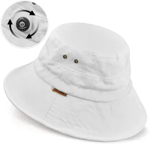 Sukeen Cotton Bucket Hat for Men Women Adjustable Knob Sun Hat UPF 50  Wide Brim Fishing Hat for Walking Daily Outdoor