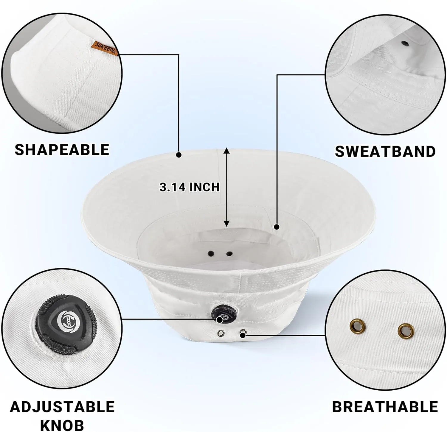 Sukeen Cotton Bucket Hat for Men Women Adjustable Knob Sun Hat UPF 50  Wide Brim Fishing Hat for Walking Daily Outdoor