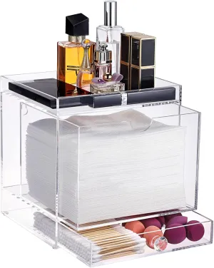 Sumnacon Disposable Face Towel Holder Acrylic Face Towel Storage Box with Drawer Compatible with Clean Skin Club Clean XL Wall Mounted Makeup Box Organizer for Bathroom,Vanity