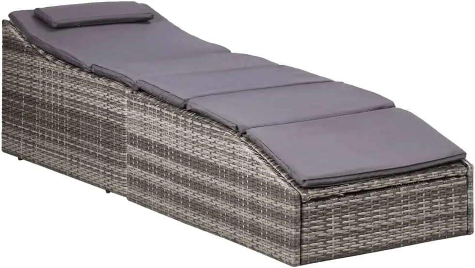 Sunbed with Cushion Poly Rattan GrayLuxury Sun Loungers with Adjustable Backrest and Cushioned Seat