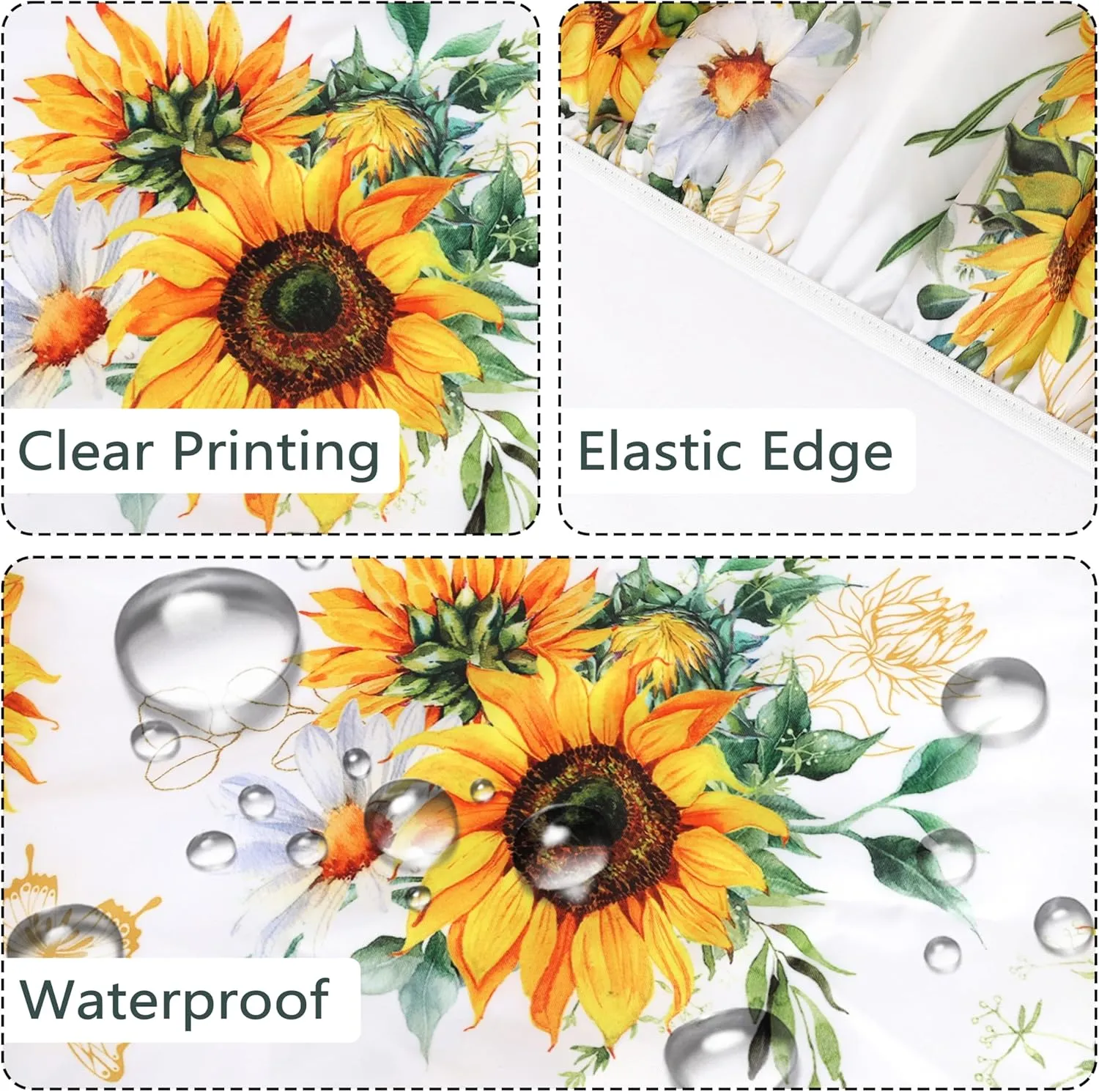 Sunflower Round Fitted Tablecloth with Elastic Edge Summer Floral Outdoor Tablecloth Waterproof Table Cover for Picnic Dinner Party Decor Fits 40-44" Diameter Round Tables