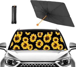 Sunflower Umbrella Sunshade for Car,Windshield Sun Shade Umbrella for Car SUV Trucks Front Window Block UV Rays Heat Keep Vehicle Cool,Foldable Umbrella Reflective Sunshade (57 x 31 in)