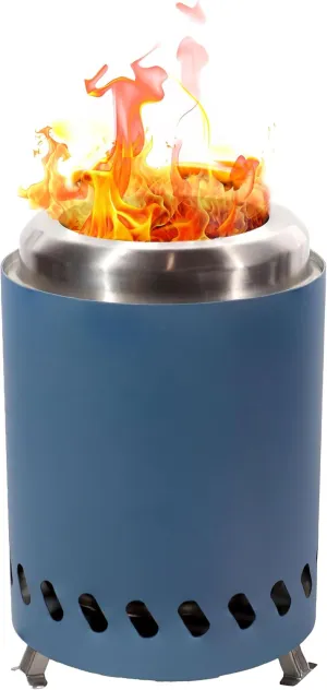 Sunnydaze Tabletop Smokeless Fire Pit with Foldable Legs, Storage Bag, and Poker - Pellet or Wood Burning Portable Fire Pit for Camping - 8-Inch H - Blue