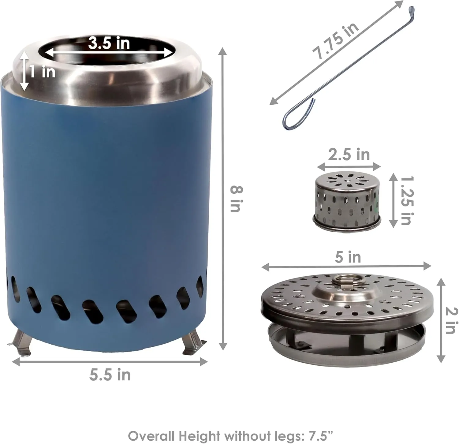 Sunnydaze Tabletop Smokeless Fire Pit with Foldable Legs, Storage Bag, and Poker - Pellet or Wood Burning Portable Fire Pit for Camping - 8-Inch H - Blue