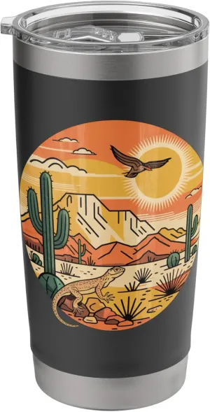 Sunrise Mountain Nature Retro Hiking Outdoors Cactus Desert Stainless Steel Insulated Tumbler