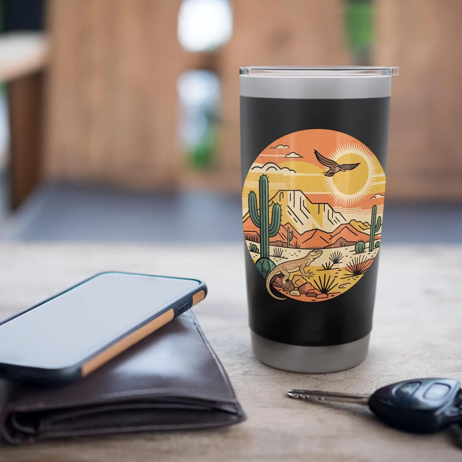 Sunrise Mountain Nature Retro Hiking Outdoors Cactus Desert Stainless Steel Insulated Tumbler