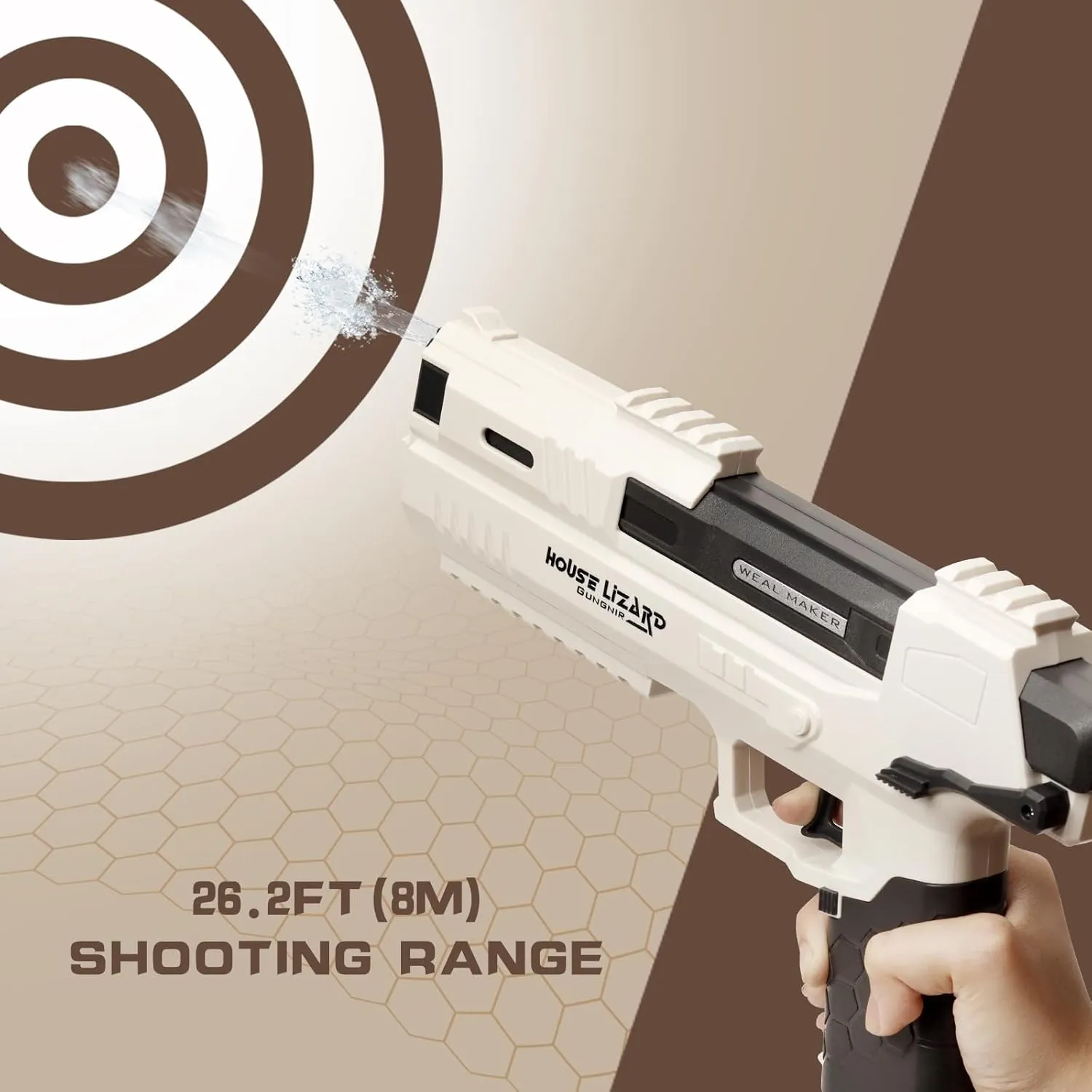 Super Pulse Electric Water Gun, Automatic Squirt Gun with Simulated Recoil, Waterproof Powerful Water Blaster Up to 26FT Range, Pool Beach Outdoor Water Fighting Toy for Kids (White)
