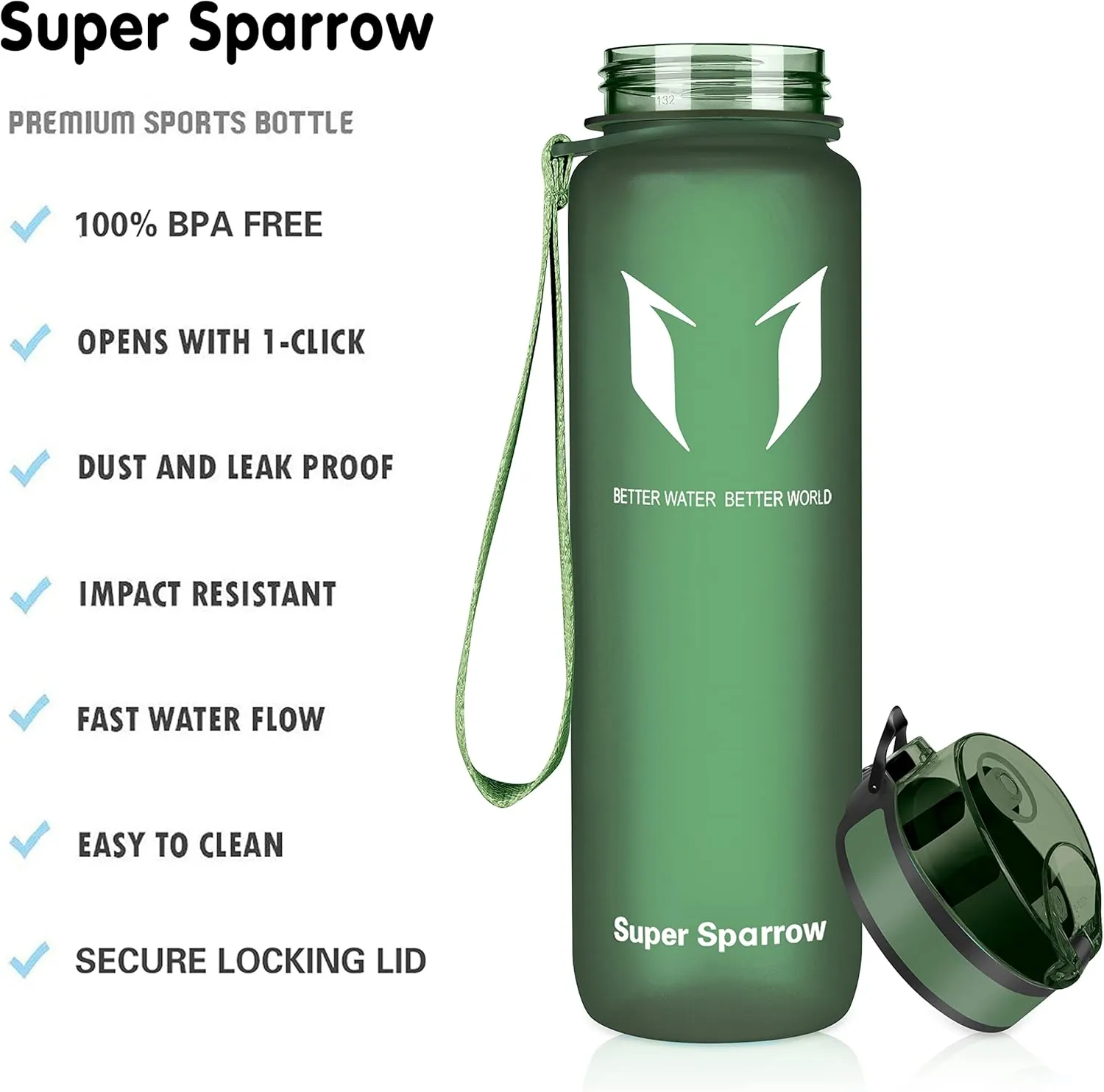 Super Sparrow Water Bottle - 12 oz/17 oz/25 oz/32 oz - BPA Free Tritan Water Bottles - One Touch Opening - Leak-proof Plastic Bottle - Kids Water Bottle for Office, Gym, Outdoor, Sports