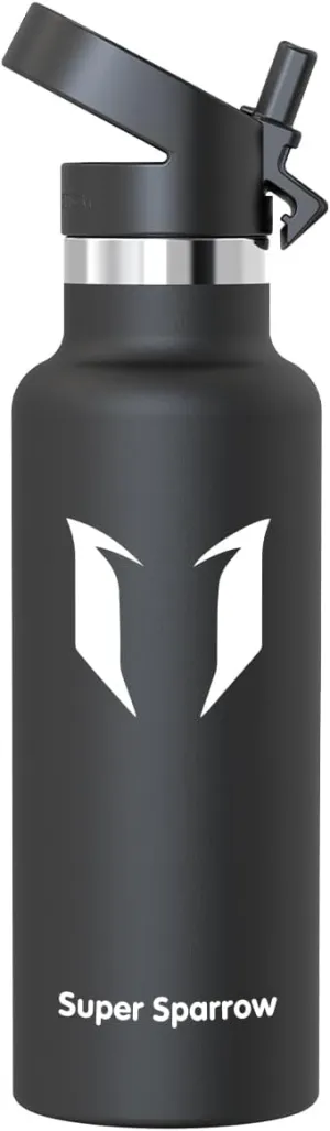 Super Sparrow Water Bottle Insulated - 17 Oz / 25 Oz / 32 Oz - Standard Mouth FlipFlow Flask - BPA Free, Leak Proof Drink Bottle- Ergonomic Straw Water Bottle for Work, Gym, Travel, Sports, Outdoor