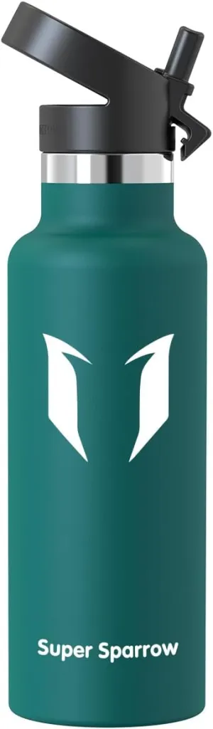 Super Sparrow Water Bottle Insulated - 17 Oz / 25 Oz / 32 Oz - Standard Mouth FlipFlow Flask - BPA Free, Leak Proof Drink Bottle- Ergonomic Straw Water Bottle for Work, Gym, Travel, Sports, Outdoor