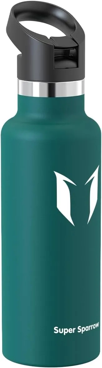 Super Sparrow Water Bottle Insulated - 17 Oz / 25 Oz / 32 Oz - Standard Mouth FlipFlow Flask - BPA Free, Leak Proof Drink Bottle- Ergonomic Straw Water Bottle for Work, Gym, Travel, Sports, Outdoor