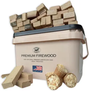 Superior Trading Oak Mini Fire Wood w/Fire Starter Pods, Winter Fireplace Starter, Wood Stove, USDA Cert 4-5” Kiln Dried Firewood, USA Made, 10-11 lbs in Plastic Storage Box