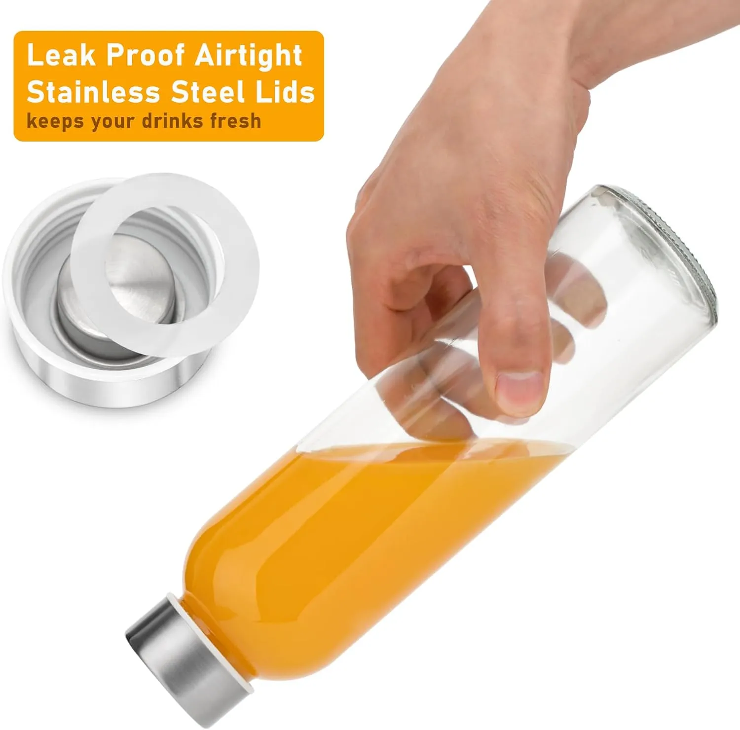 Sursip 18 oz Glass Water Bottle & Glass Juicing Bottle with Stainless Steel Lid - Reusable, BPA Free, Leak-Proof (24-Pack)
