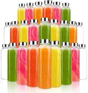 Sursip 18 oz Glass Water Bottle & Glass Juicing Bottle with Stainless Steel Lid - Reusable, BPA Free, Leak-Proof (24-Pack)