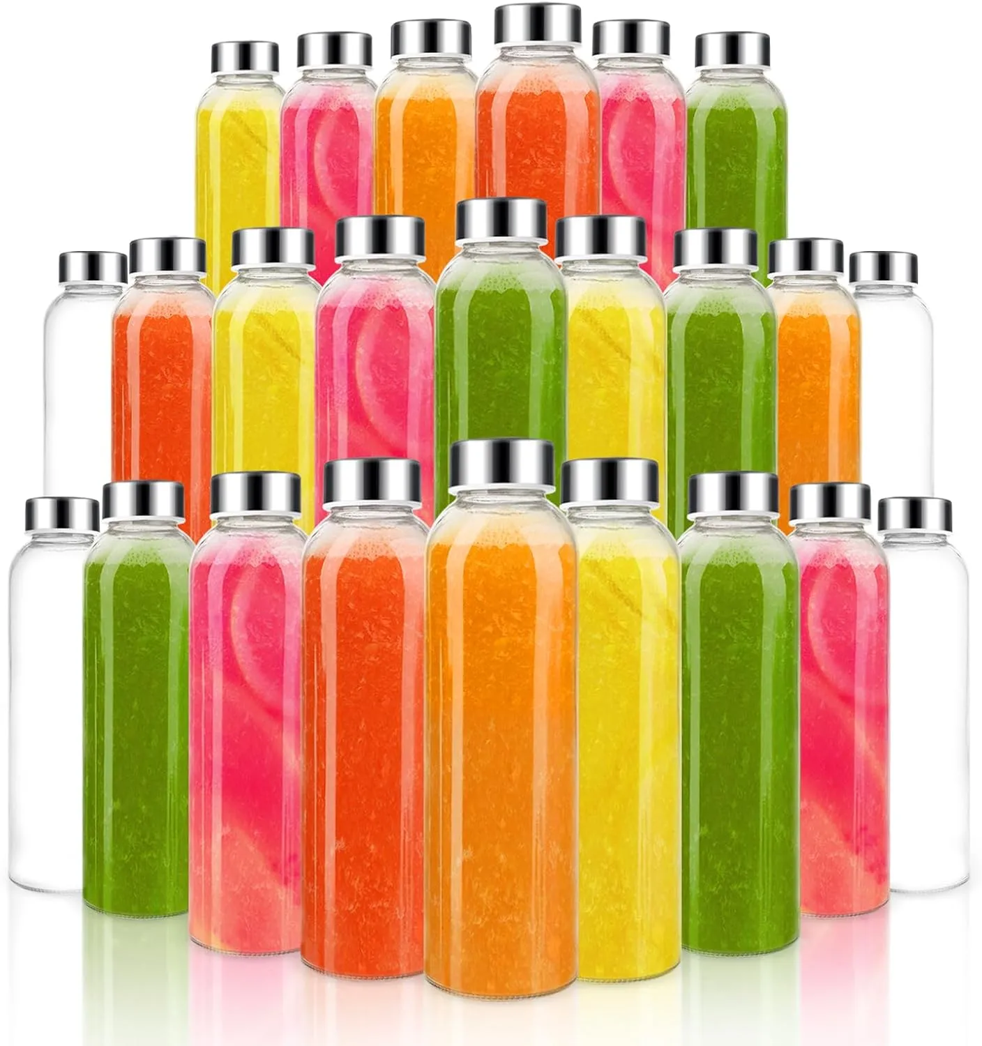 Sursip 18 oz Glass Water Bottle & Glass Juicing Bottle with Stainless Steel Lid - Reusable, BPA Free, Leak-Proof (24-Pack)