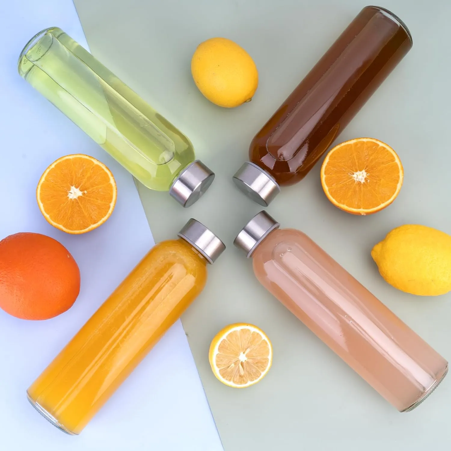 Sursip 18 oz Glass Water Bottle & Glass Juicing Bottle with Stainless Steel Lid - Reusable, BPA Free, Leak-Proof (24-Pack)