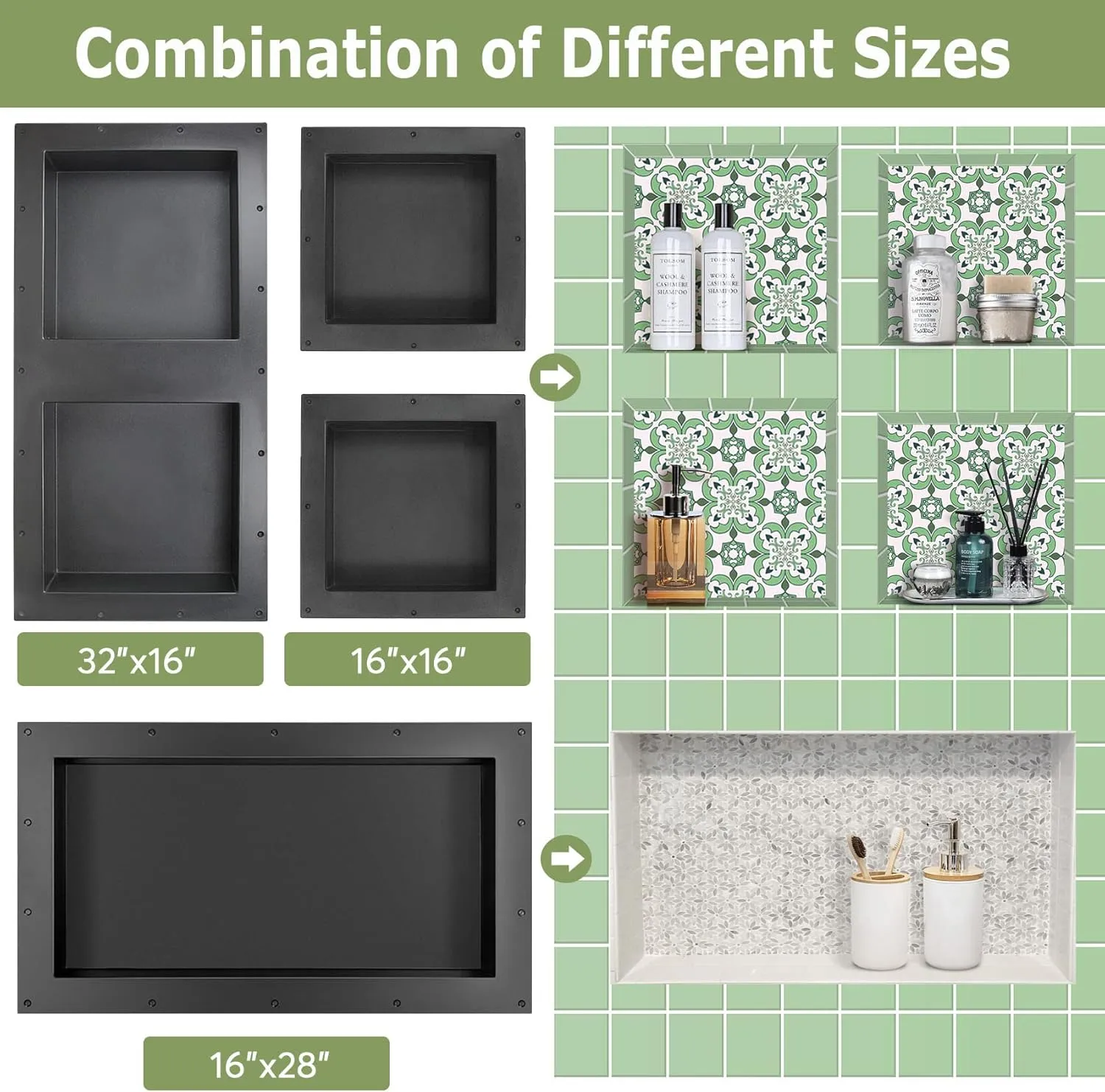 Suteck Shower Niche 16" x 28", Single Shelf Niches Tile Ready Niche for Showers Bathroom Storage Recessed Shower Box